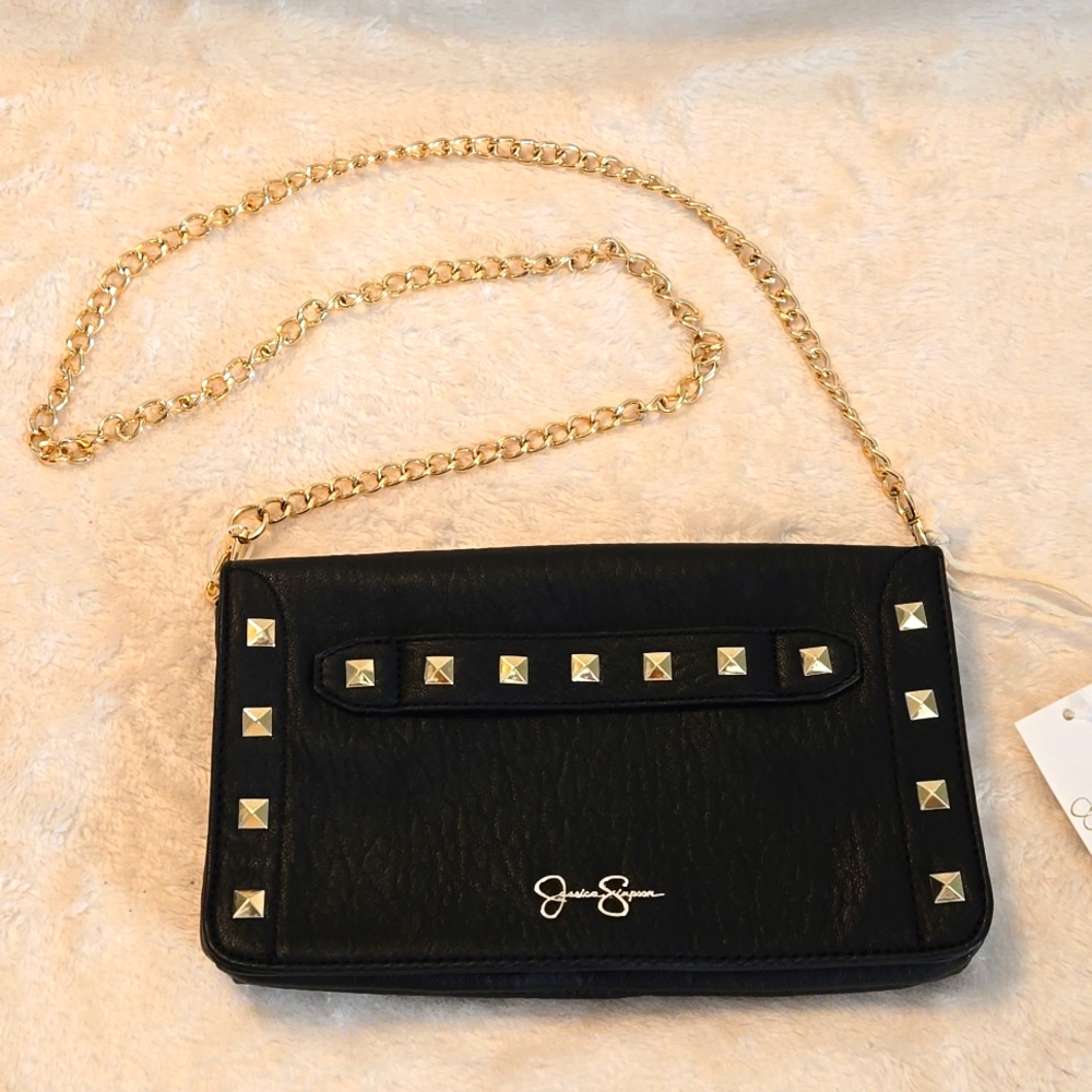 NWT Jessica Simpson Addison Clutch/Shoulder Bag in meteorite (black)
